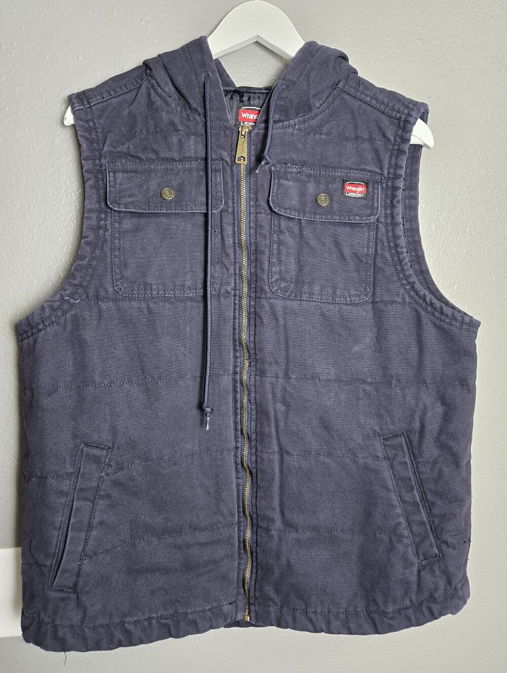 Wrangler Navy Hooded Quilted Vest Size Large